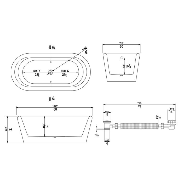 Topcraft 68"x 31" Freestanding Bathtub Deep Soaking Acrylic Tubs Wayfair